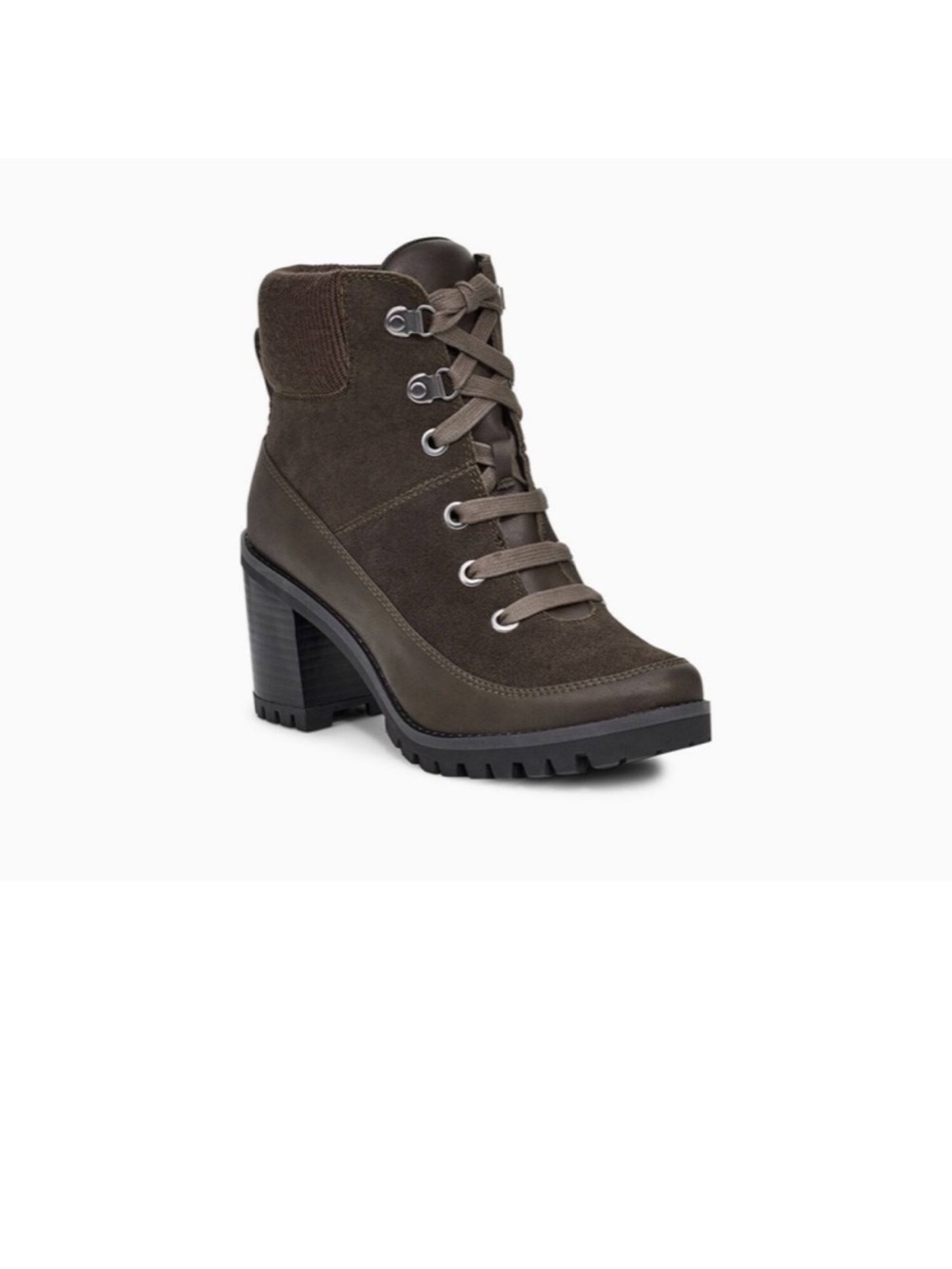 UGG Redwood Suede & Leather Hiking Boot -  Olive Brown Lace-Up Block Heel Ankle